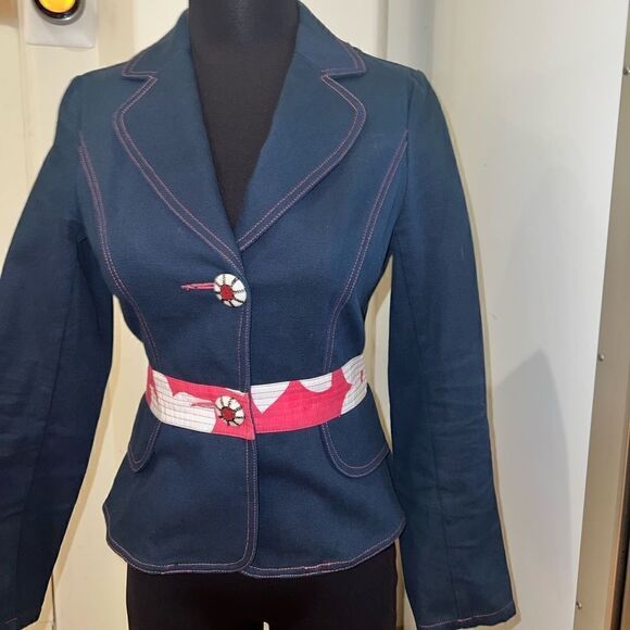 BCBG MAXAZRIA jacket size 2 womens navy with pink stitching - Picture 1 of 7